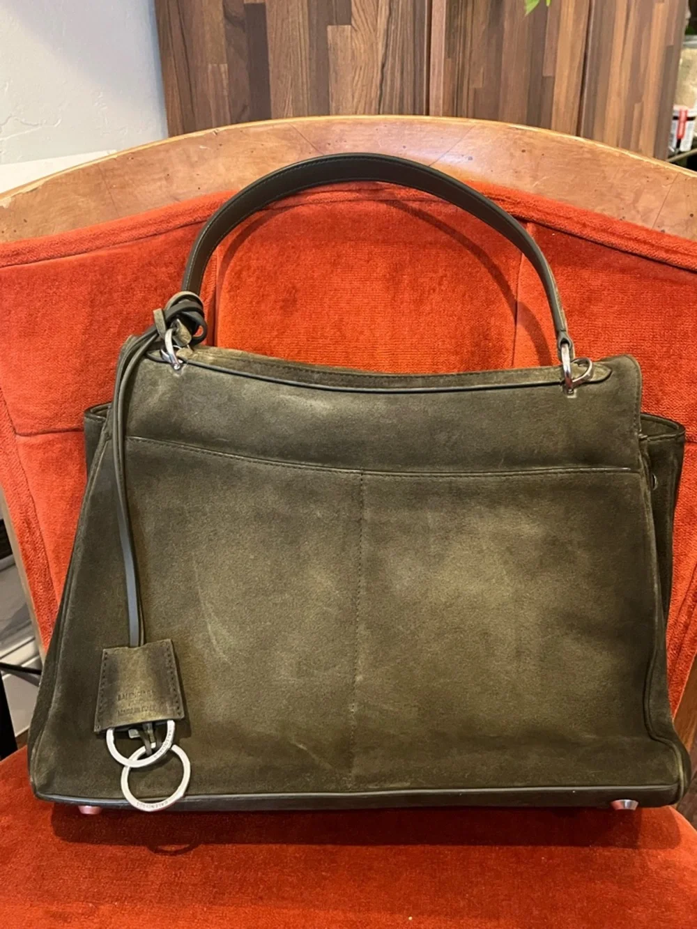 Balenciaga Rodeo Medium Suede Khaki Shoulder Bag with Silver Hardware - Picture 2 of 10